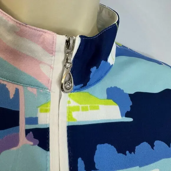 SanSoleil 1/4 Zip Golf Pullover women's XL UV 50 Cooling Mesh Vista Blue Print - Picture 6 of 12